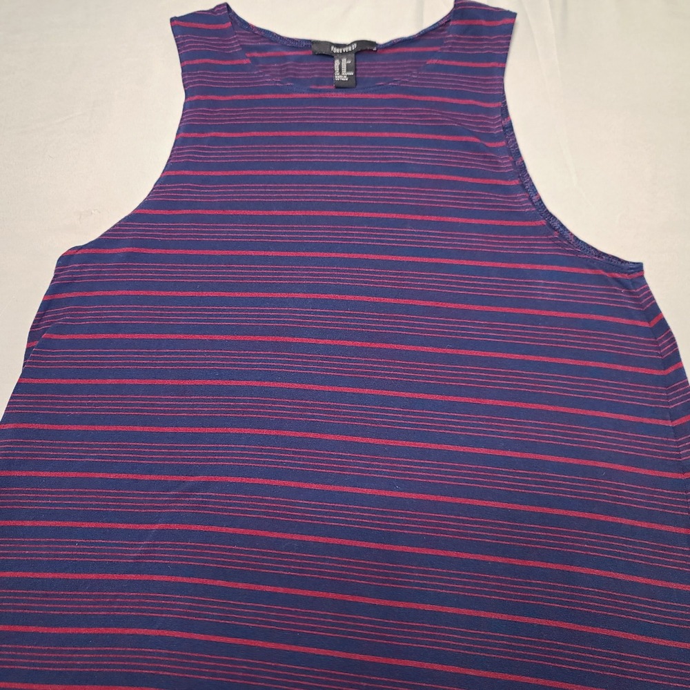 Forever 21 Tank Top‎ Womens XS Navy Blue Red Striped Swing High Neck Sleeveless
